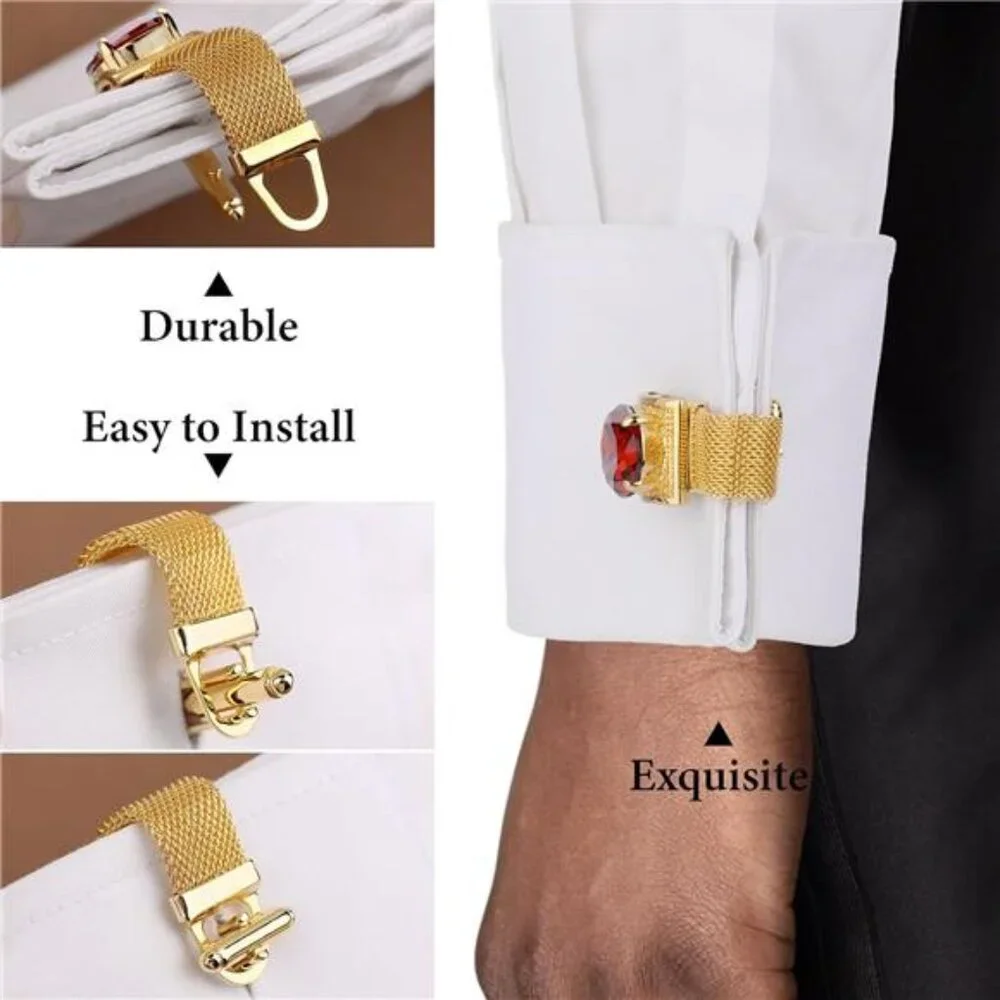 Men's Birthstone Gold Tone Cufflinks with Chain Shirt